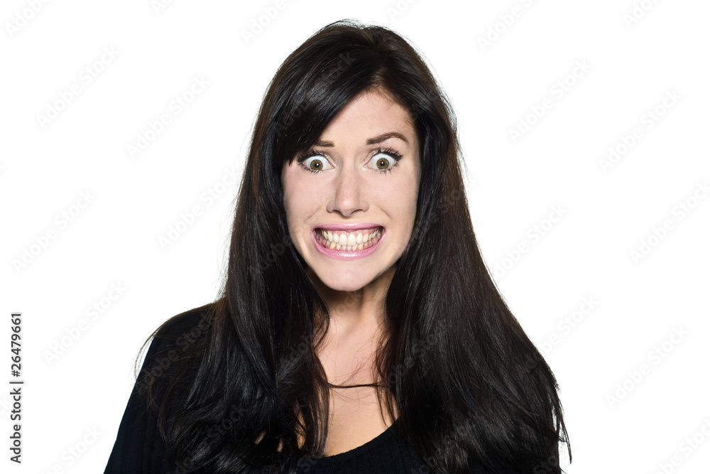 woman beautiful portrait stress fear toothy smile