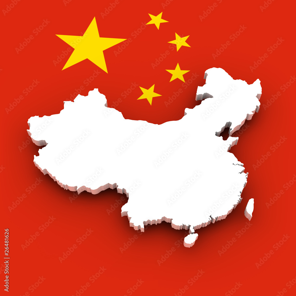 Obraz premium China Landkarte auf Flagge