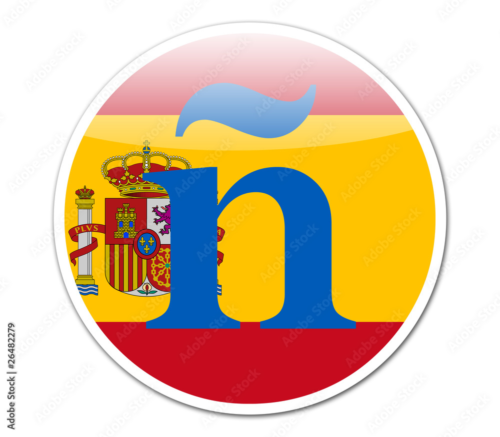 Pegatina Ñ con bandera España Stock Illustration