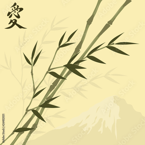 Fototapeta Naklejka Na Ścianę i Meble -  vector japanese illustration with bamboo and mountain