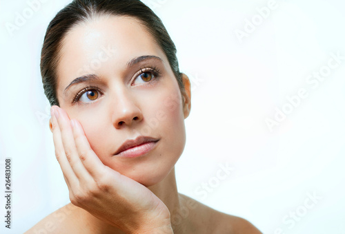Bilde på lerret Portrait of young adult woman with health skin of face