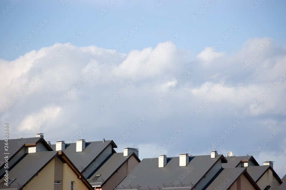 Rowhouse Roofs, Large Summer Cloudscape
