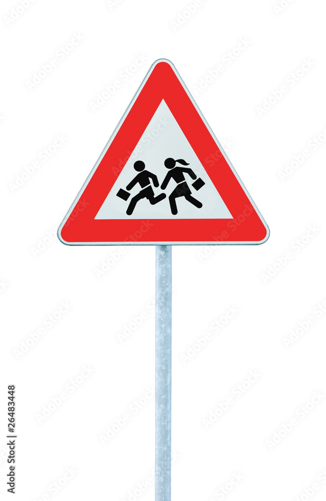 European School Crossing Roadside Warning Sign Isolated European School Crossing Roadside Warning Sign Isolated