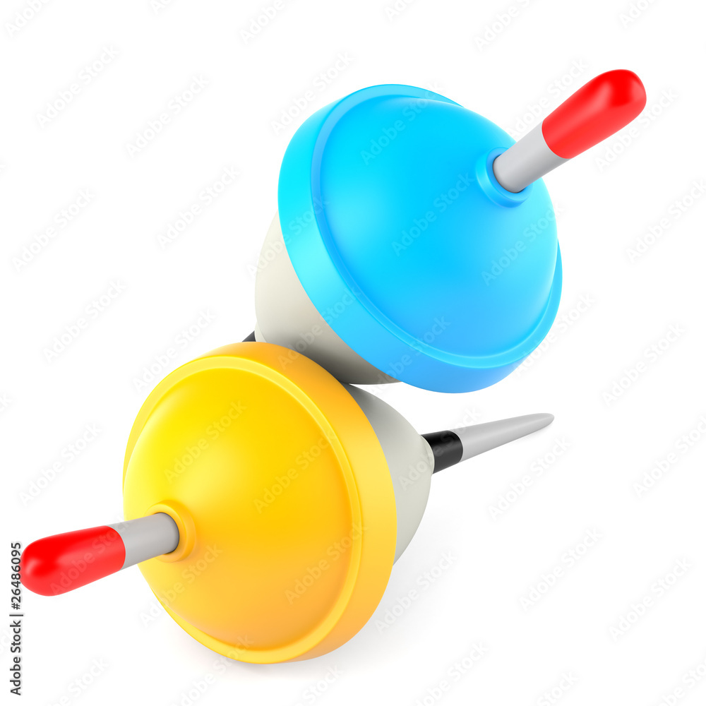 Two fishing floats isolated on white background Two fishing floats isolated on white background