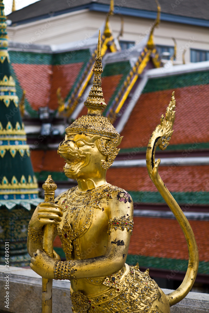 Fototapeta premium Golden Statue, A kind of mythological soldier, Landmark of Bangk