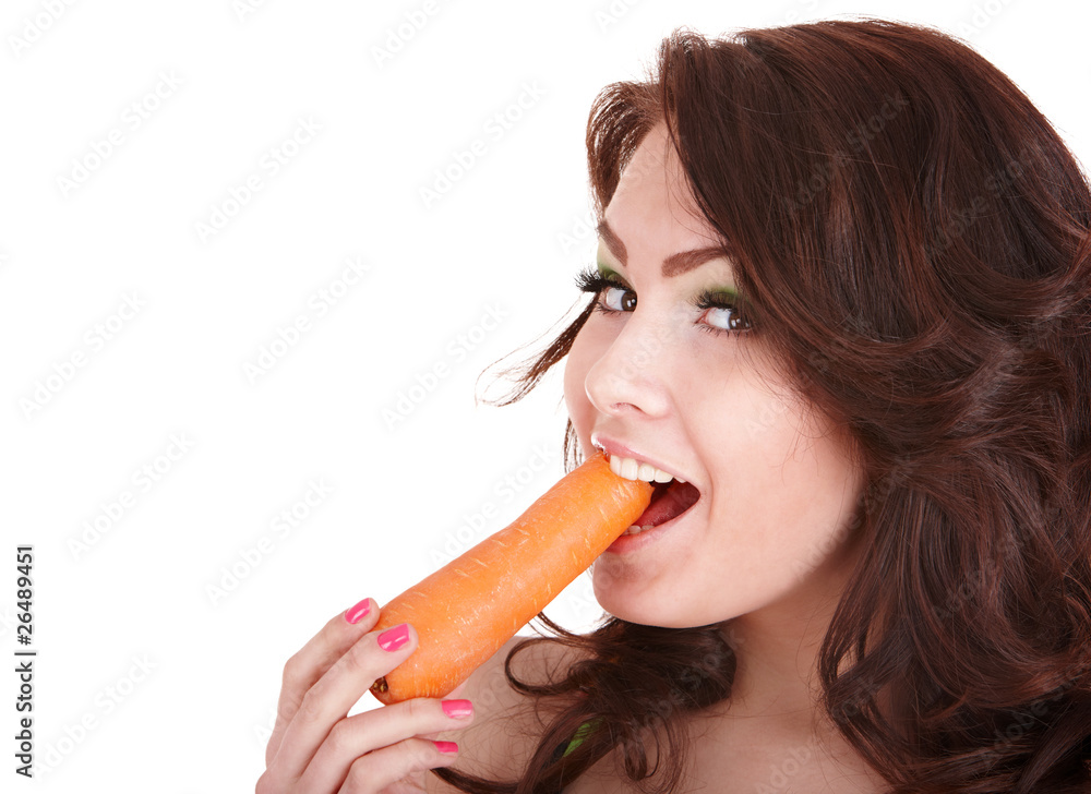 Face of girl eating carrot. Isolated. Face of girl eating carrot. Isolated.