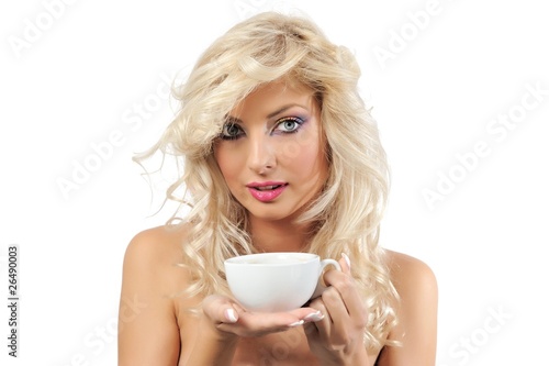 blonde girl with a cup of coffee