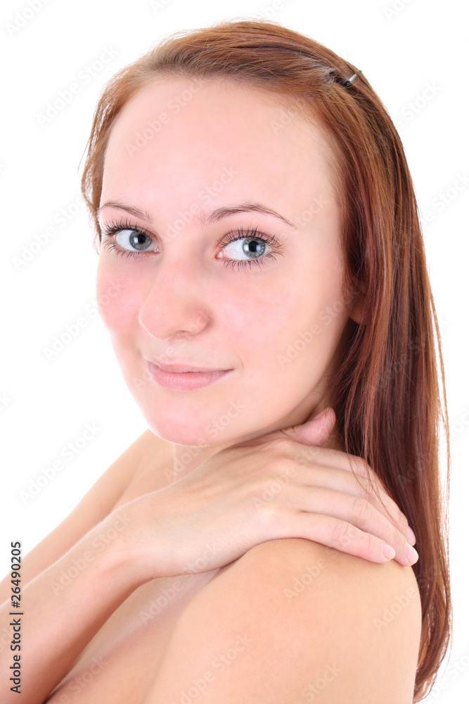 healthy red-haired woman over white healthy red-haired woman over white