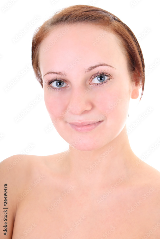portrait of red-haired woman over white background portrait of red-haired woman over white background
