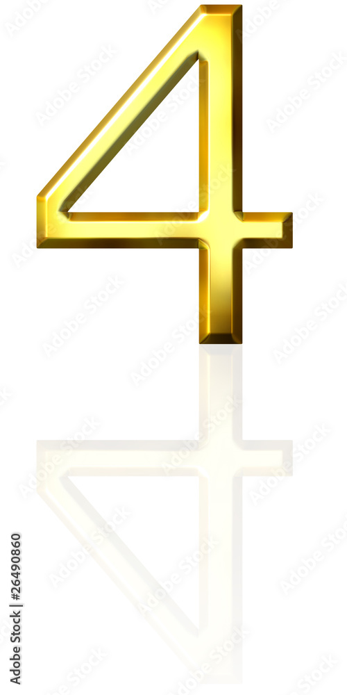 Fototapeta premium 3d golden number 4 with reflection