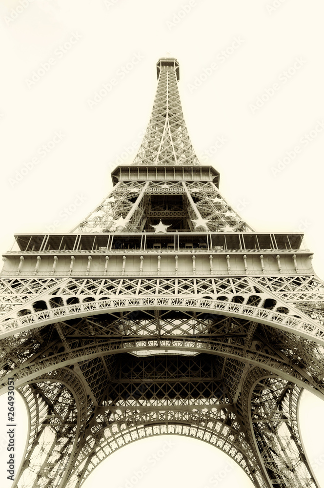 eiffel tower isolated - sepia toned