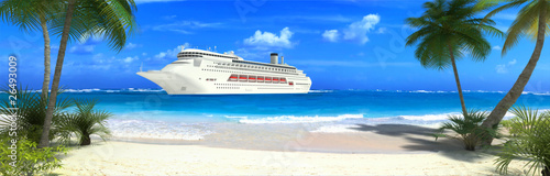 Cruise ship and tropical beach