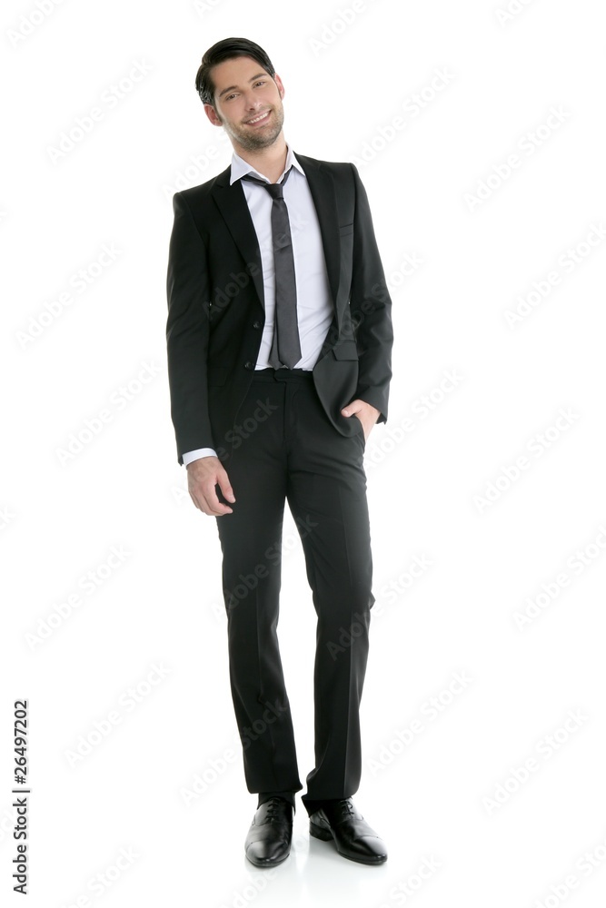 Fashion full length elegant young black suit man Fashion full length elegant young black suit man