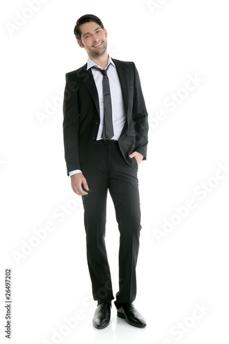 Fashion full length elegant young black suit man