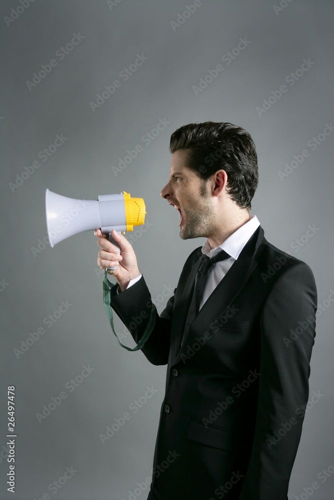 bullhorn businessman megaphone profile shouting bullhorn businessman megaphone profile shouting