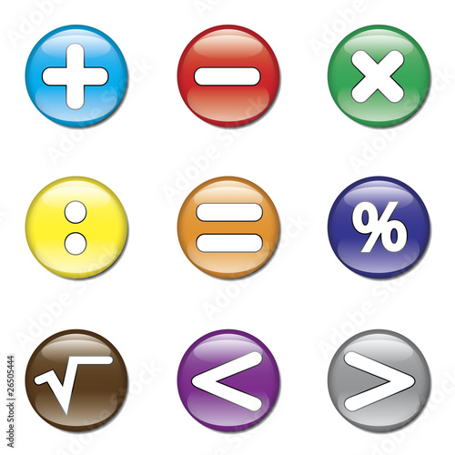 Set de botones brillantes con signos de matematicas photo