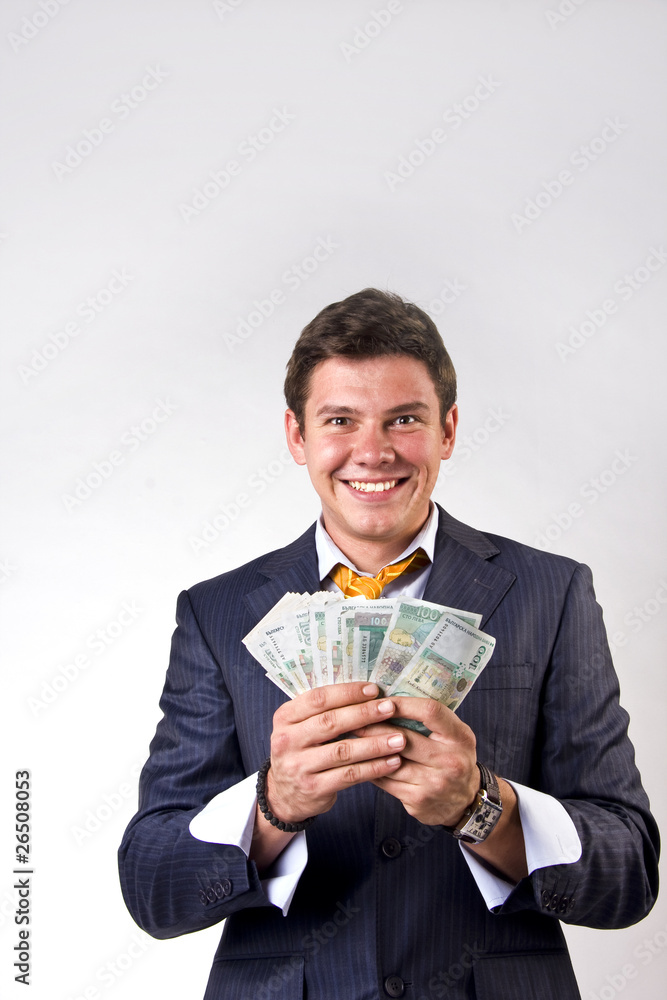 Businessperson holding lots of bulgarian money in his hands Businessperson holding lots of bulgarian money in his hands