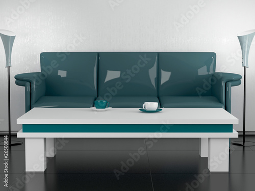 sofa, coffee table, in the liviing room 3D illustrations photo