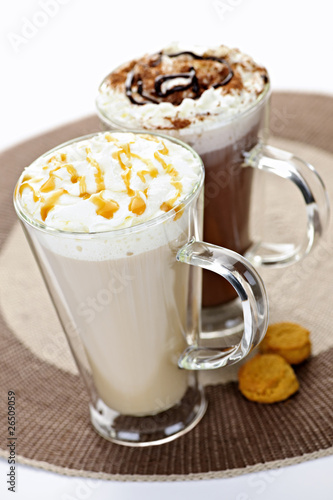Hot chocolate and coffee beverages