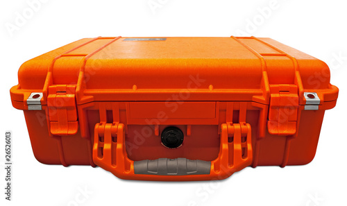Orange shockproof security case. Clipping path included