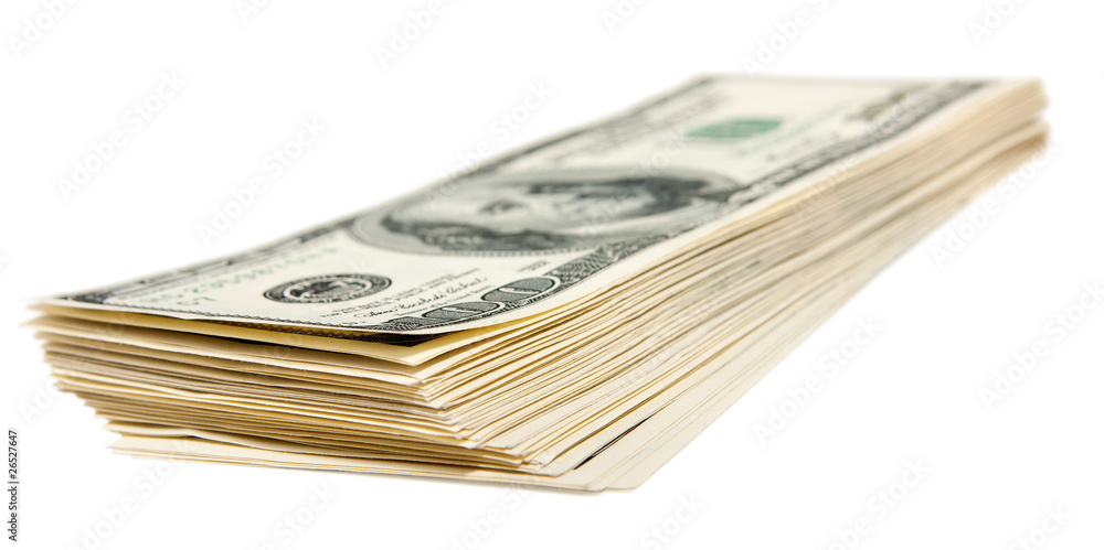 The hundred dollars bundle isolated on white The hundred dollars bundle isolated on white