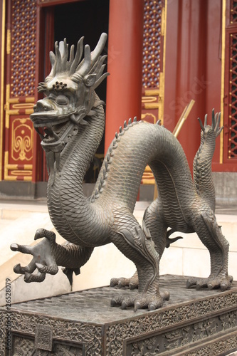 Bronze dragon is guarding Forbidden City in Beijing, China