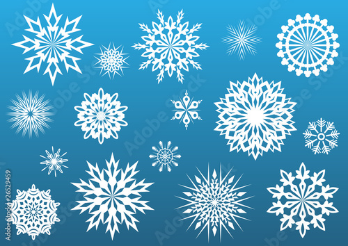 Snowflake vector shapes set.