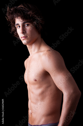 a sweat young man in topless