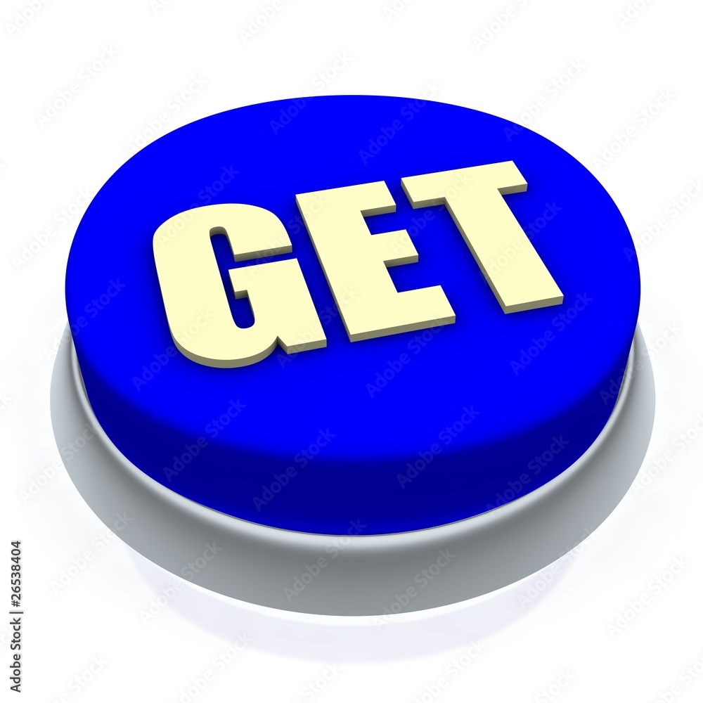 Get round button 3d. Isolated on white. Get round button 3d. Isolated on white.
