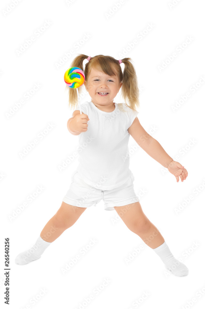 Small smiling girl with lollipop