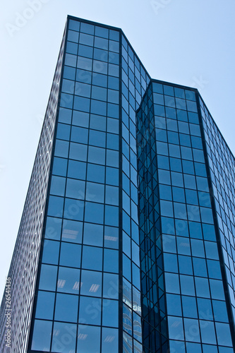 Blue Glass Office Tower with Lights