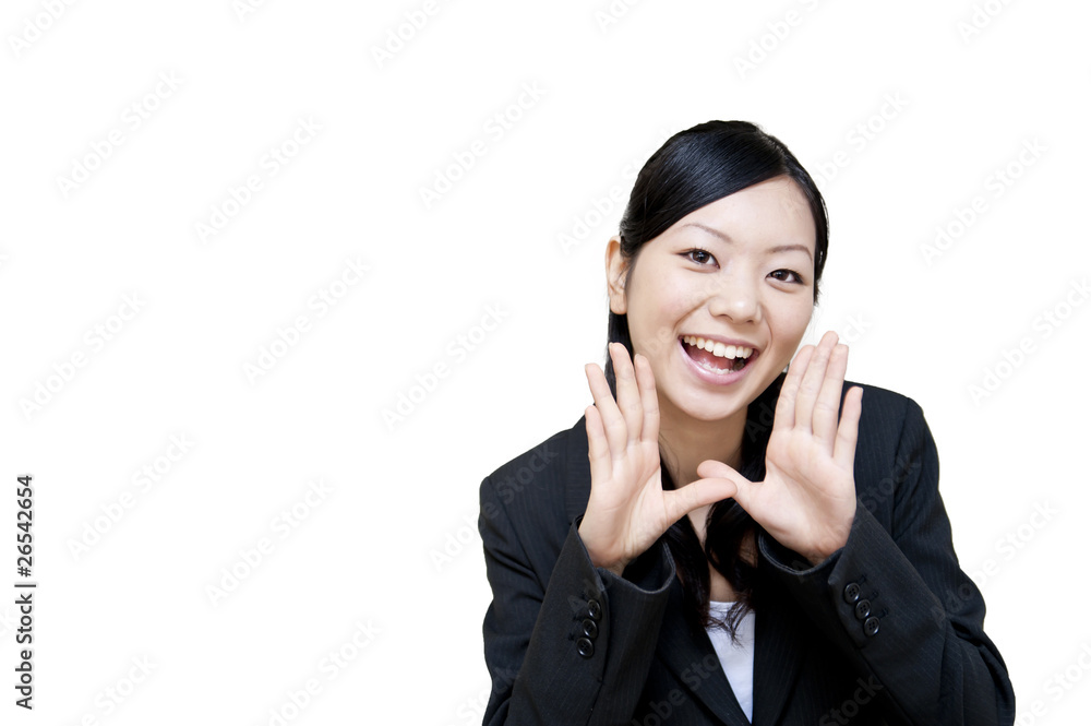 portrait of japanese business woman cheering portrait of japanese business woman cheering