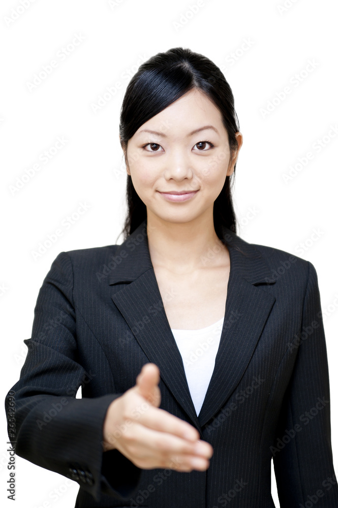 portrait of japanese business woman shaking hands portrait of japanese business woman shaking hands