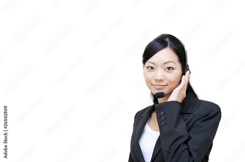portrait of young female customer service operator portrait of young female customer service operator