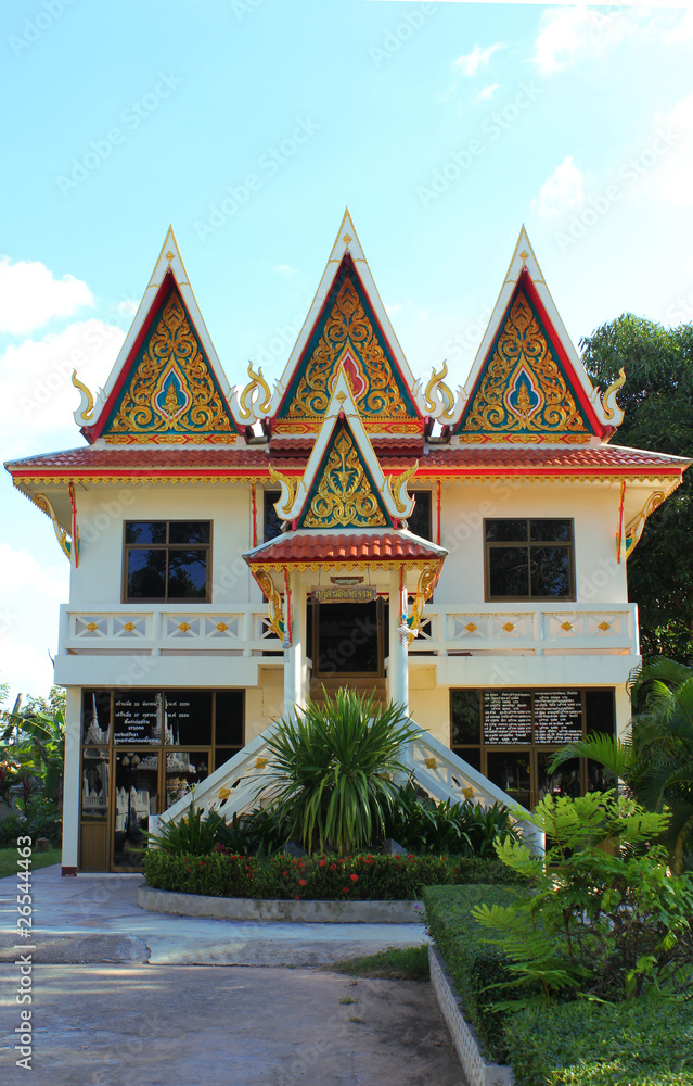 Buddhist art on gable of buddhist monk house and architecture