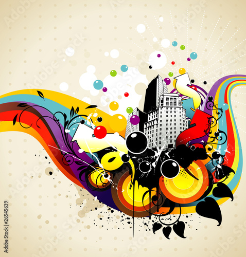 city and rainbow abstract vector illustration photo