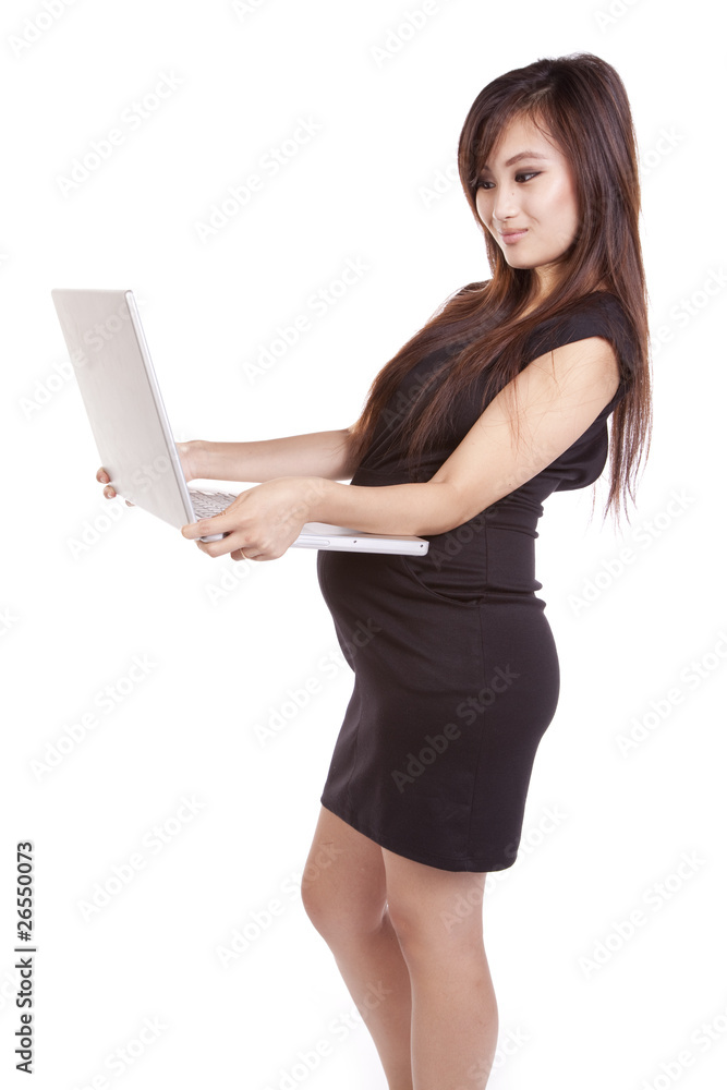 Pregnant business woman laptop smile Pregnant business woman laptop smile