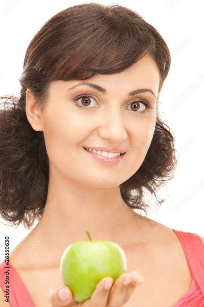 young beautiful woman with green apple young beautiful woman with green apple