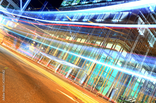 Fast moving bus at night