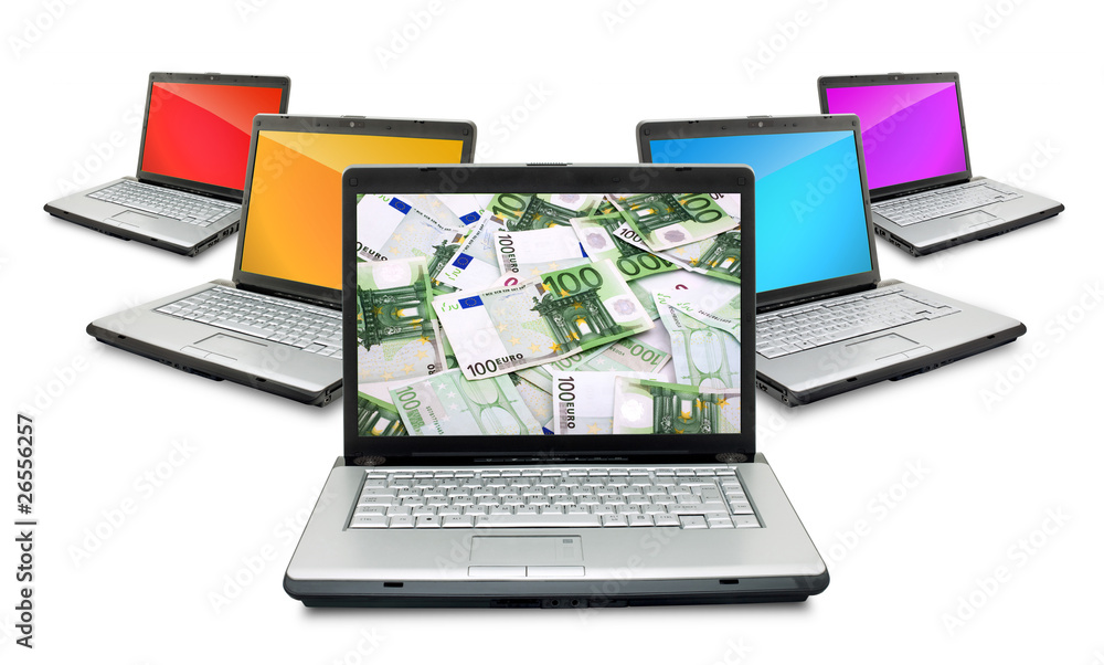 Open laptops with money Open laptops with money