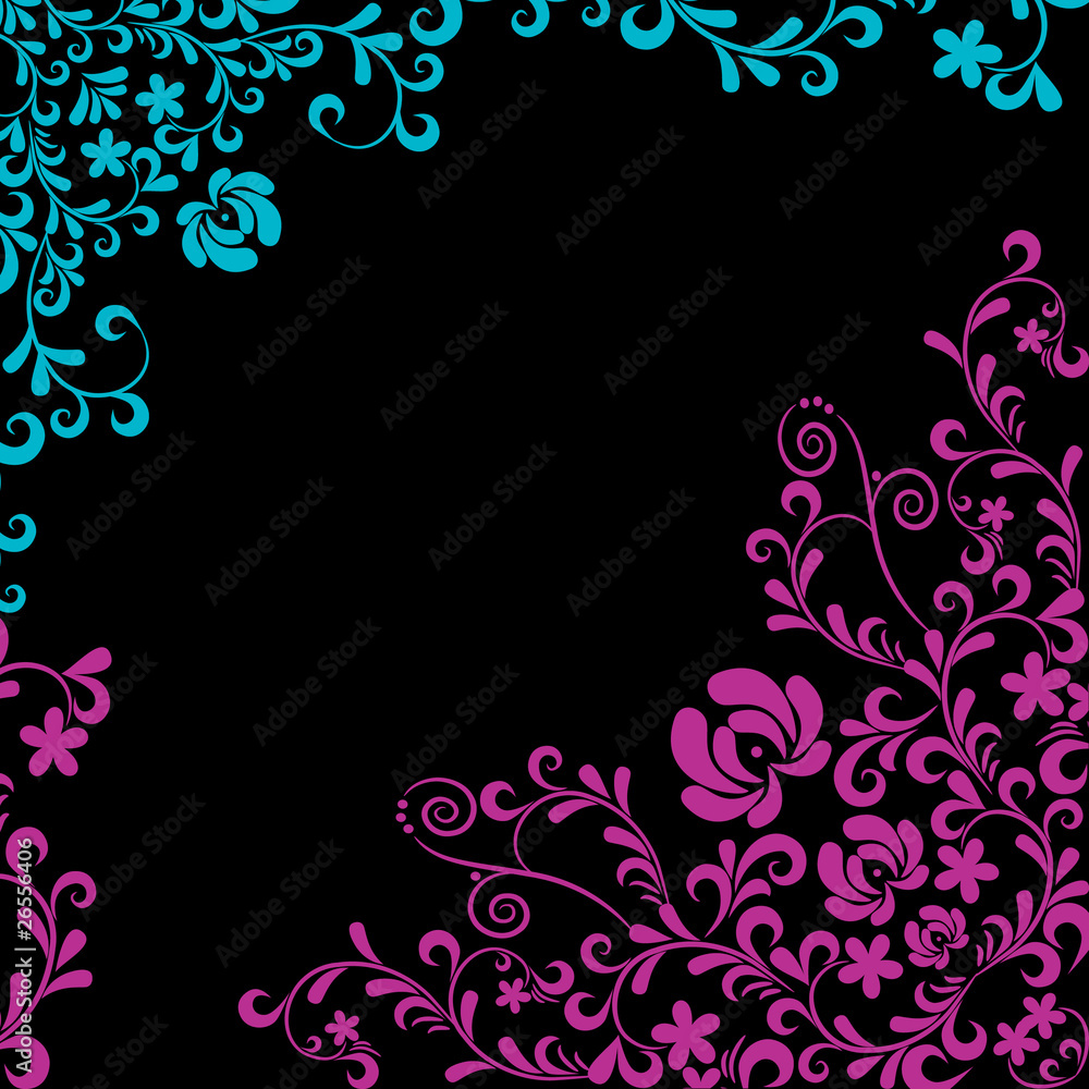 Bright floral background on black Bright floral background on black