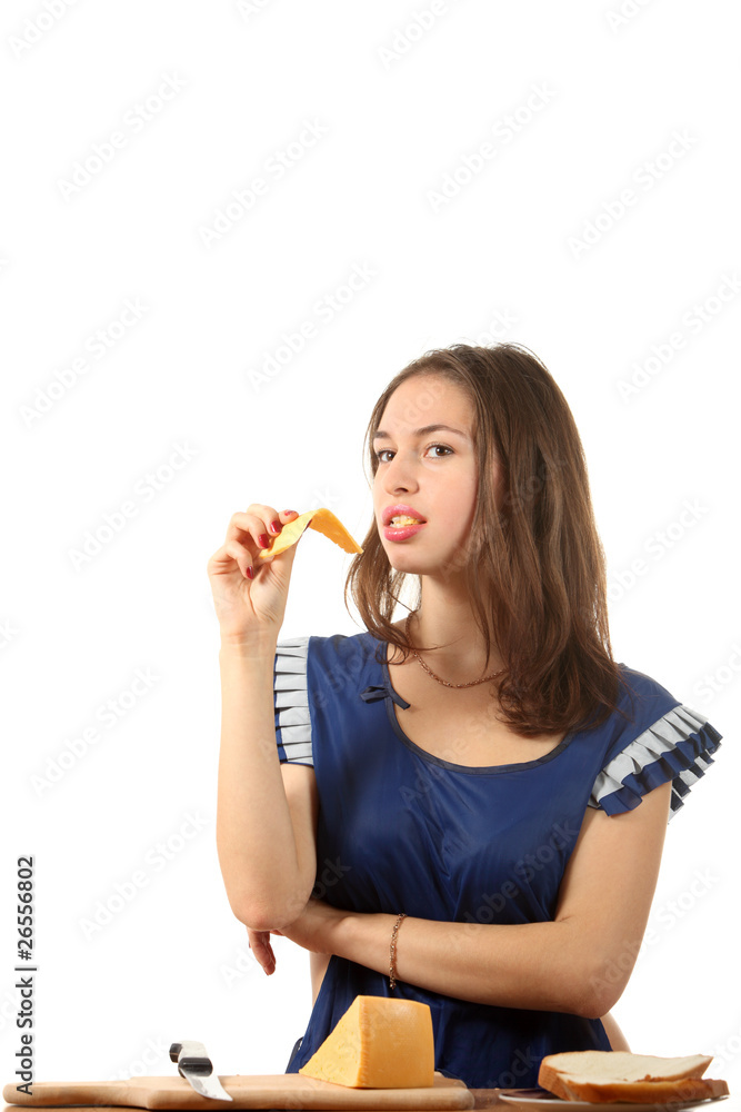 Girl eat cheese