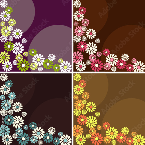 Collection of square retro backgrounds with flowers