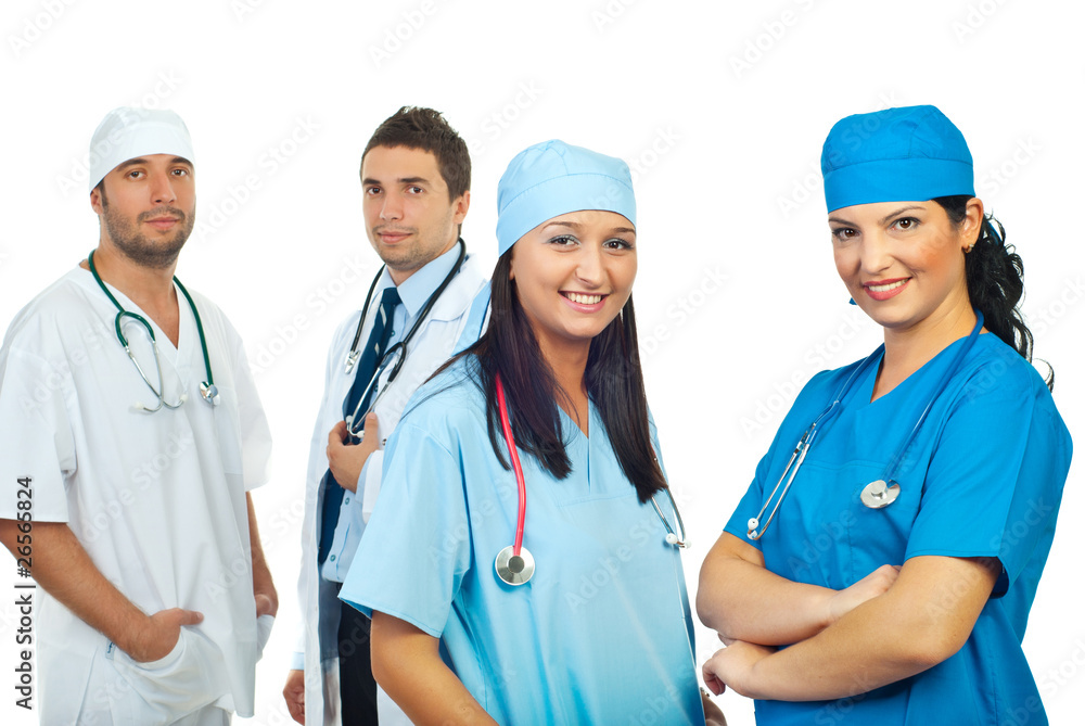 Two happy surgeons women and their men team