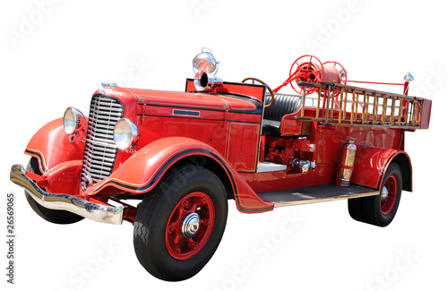 vintage fire truck isolated with clipping path
