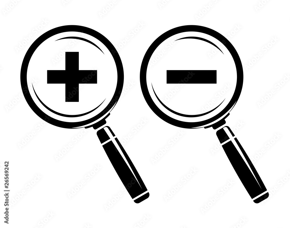 Monochromatic increase-decrease magnifiers icons Monochromatic increase-decrease magnifiers icons