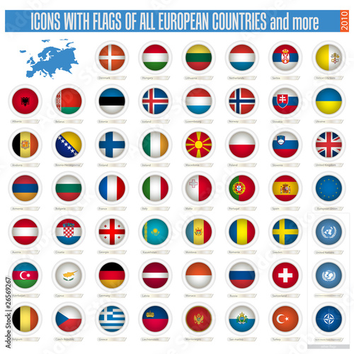 icons with flags of the all european countries