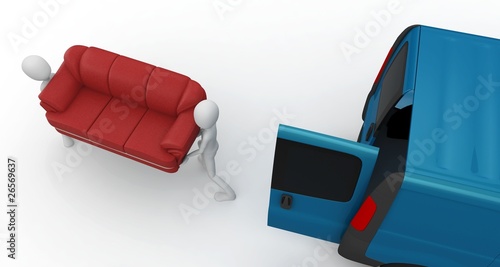 3d man moving furniture photo