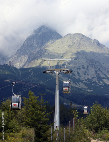 Cable cars on a ski resort during summer