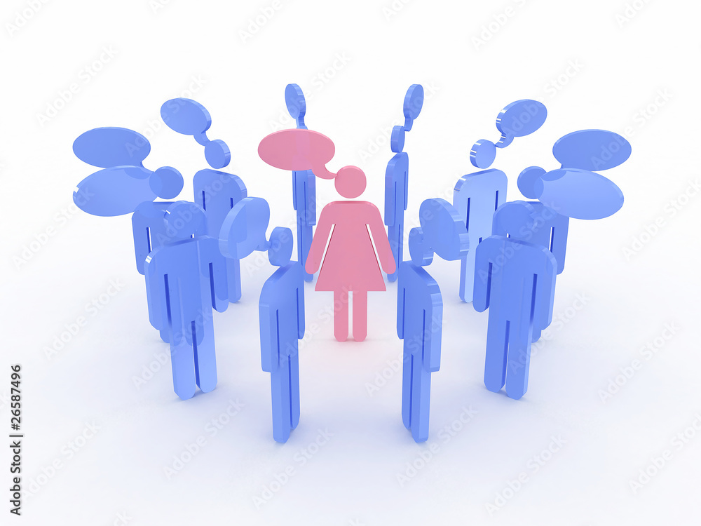 Symbols of men around the women talking. 3D Symbols of men around the women talking. 3D